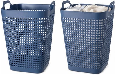 Storage Solutions Wasmand - 2x - blauw - 48 liter - 40 x 51 cm - kunststof - wasbox - mand voor wasgoed - badkamer