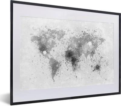 Poster in lijst - Fotolijst 40x30 cm - Posters - Wereldkaart - Abstract - Verf - Kinderen - Jongens - Meisjes - Posterlijst zwart - Decoratie - Wanddecoratie woonkamer - Muurdecoratie slaapkamer