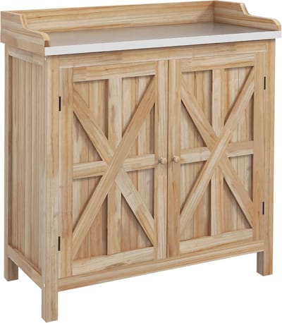 Planten Tafel - Tuin Werktafel - Buiten Tuinieren - Gegalvaniseerd Werkblad - 83 x 40 x 92 cm - Natuurlijk Hout