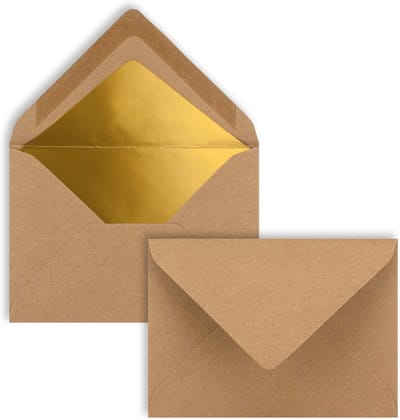 250 Kleine Kraftpapier Enveloppen Zandbruin met Gouden Voering DIN C7 (8,1 x 11,4 cm)
