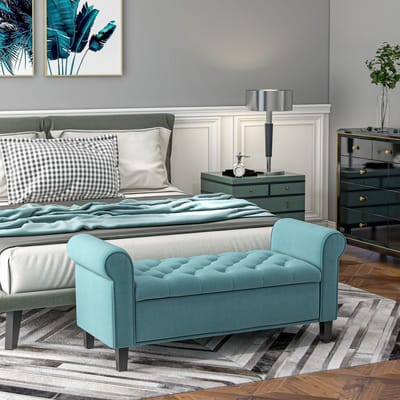 REDOM - Opbergbank - Gecapitonneerde Zitting - Klassieke Stijl - Voor Slaapkamer Of Hal - Polyester - Groen - 126 X 48,5 X 57 Cm