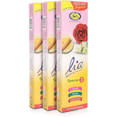 Lia 3 in 1 Assortiment Agarbatti Met Gulab Mogra Chandanam Geur Ideaal Voor Meditatie Huis Puja pak van 3