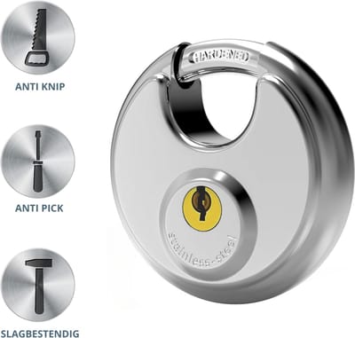 Hangslot - Discusslot - 80mm - Extra Sterk Staal - Sloten - Discus Slot - Rond Ringslot - Sleutelslot - Hangsloten - Slot met Sleutel - Rond 1