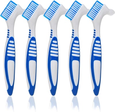 Reinigingsborstel Prothesen - Tandenborstel Set - Kunstgebit Verzorgen - Dubbele Kop Ontwerp - 5 Stuks - Blauw