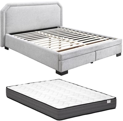Vente-unique Bedframe stof lichtgrijs 140 x 190 cm