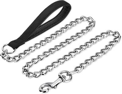 Hondenriem - Honden Ketting - Metalen Hondenketting 120 cm met Gevoerde Handgreep - Bijtvast en Stevig voor Grote en Kleine Honden - Formaat 120x0.3 cm - Zwarte Kleur