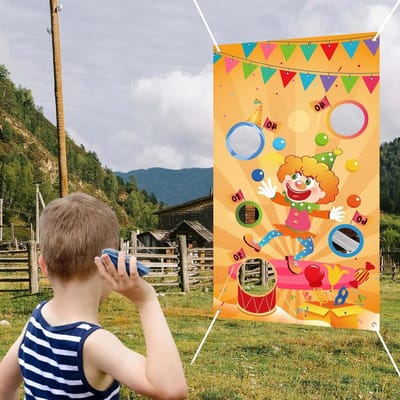 SnelShoppen - Carnival Gooien Spel Clown Banner met 5 Gaten, Feest Decoraties voor Binnen-Buiten, Kinderen, Circus Party, Spelletjes, Verjaardag, Team