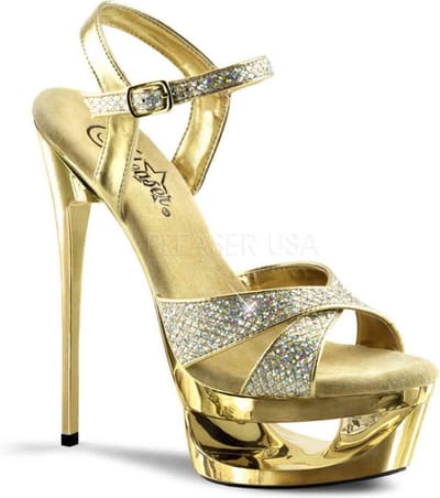 Pleaser - ECLIPSE619G Sandaal met enkelband, Paaldans schoenen - Paaldans schoenen - 35 Shoes - Goudkleurig