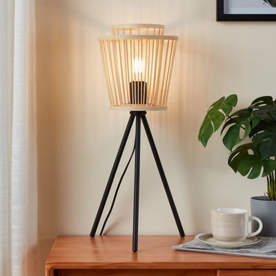 EGLO Hykeham Tafellamp - E27 - 57 cm - Driepoot - Staal|Bamboe - Zwart|Bruin