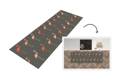 Keukenloper - Loper keuken - Flamingo - Vogel - Patronen - 150x50 cm - Keukenloper vinyl