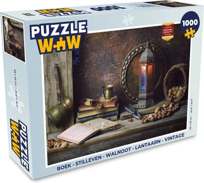 Puzzel Boek - Stilleven - Walnoot - Lantaarn - Vintage - Legpuzzel - Puzzel 1000 stukjes volwassenen