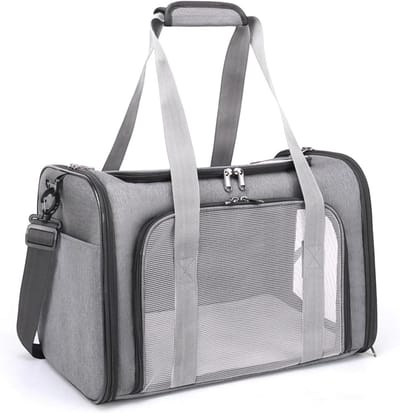 Honden transportbox - Reismand huisdier - Veilig reizen - Waterdicht en lichtgewicht - 48x32x32 cm - Grijs