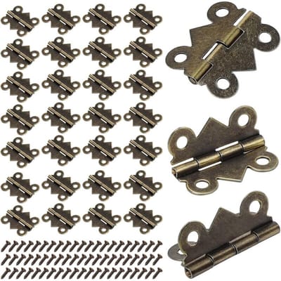 50 mini-scharnieren, 25x20mm vlinderscharnieren, antiek bronzen mini-scharnieren, geschikt voor meubels, kastbeslag en deuren.