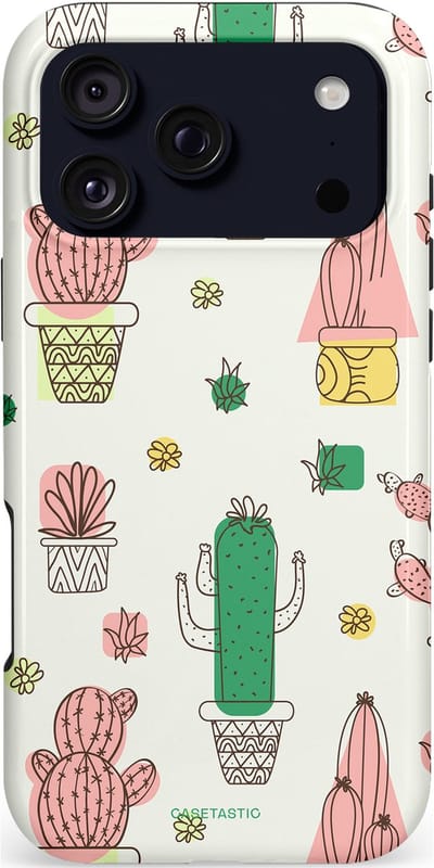 Casetastic hoesje geschikt voor Apple iPhone 17 Pro Max - MagSafe - Dubbellaagse bescherming - Vrolijke cactus - Fashion Case - Wit Groen Beige Lichtgrijs