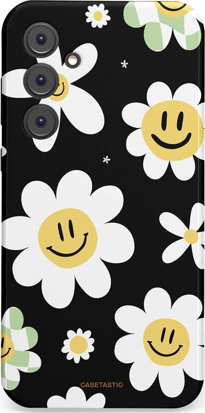 Casetastic hoesje geschikt voor Samsung Galaxy A35 - Dubbellaagse bescherming - Vrolijke Madeliefjes - Fashion Case - Zwart Wit Grijs Goud