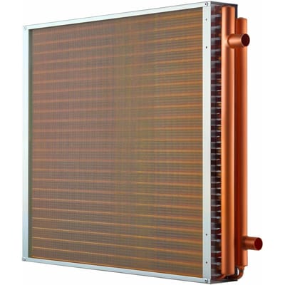 Water-lucht warmtewisselaar, 610 x 610 mm Warmtewisselaarcoil met vinnen voor HVAC met koperen buizen en aluminium vinnen, 225K BTU output voor buitenhout