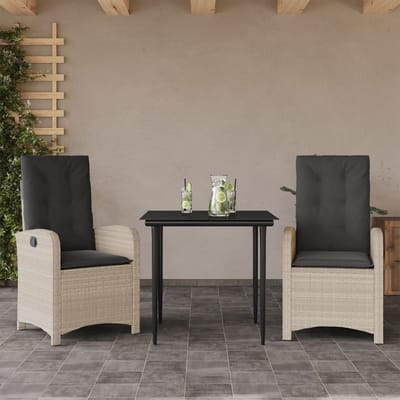 vidaXL - 3-delige - Tuinset - met - kussens - poly - rattan - lichtgrijs