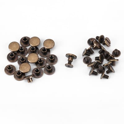 Dailygoods- Schroeven 20 Stuks - Platte Kop Klinknagels - Moeren - Lederen Accessoire - Lichtgewicht - Hoge Hardheid