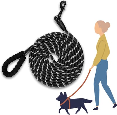 Duurzame en waterdichte hondenriem van 4,5 m voor training, geschikt voor kleine, middelgrote en grote honden, zwart