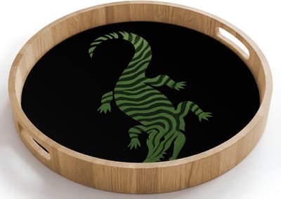 Dienblad rond 40x40 cm - Schootdienblad hout - Krokodil - Groen - Tijgerachtig - Strepen - Borrelplank rechthoek - Plateau houten dienbladen