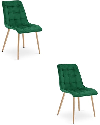 Set van 2 eetkamerstoelen SPLIT – Fluweel groen – Eiken poten – Modern design