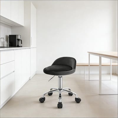FloraGrace Bureaustoel – Hoogte Verstelbaar – 360° Draaibaar Met Wieltjes – Ergonomisch Voor Werkplek, Make-up En Kaptafel – Fluweel En Metaal – Donkergrijs
