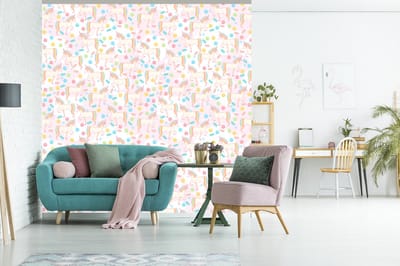 Behang - Fotobehang Unicorn - Snoep - Regenboog - Breedte 280 cm x hoogte 280 cm