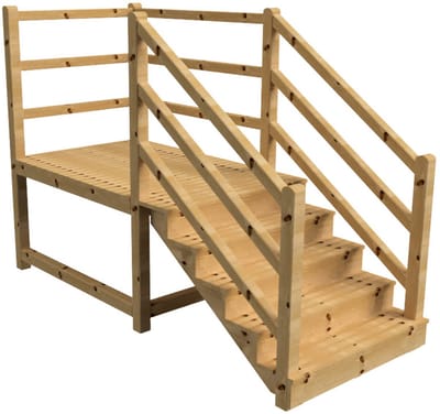 MILANO buitentrap 5 gesloten treden H88 cm - bordes L189 x B120 cm - trapleuning links en rechts - bordesleuning rechts en achteraan