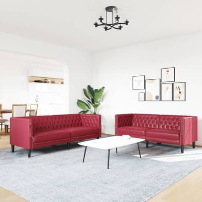 vidaXL - 2-delige - Loungeset - Chesterfield-stijl - kunstleer - wijnrood