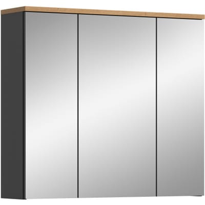 Moderne Spiegelkast Basalt Grijs - 3 Spiegels en Ruime Opslag - FSC® Hout - 80x73x21cm
