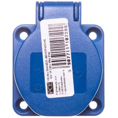 Wandcontactdoos 10/16A 2P+Z Schuko 230V Blauw Ip54 105-0Bs