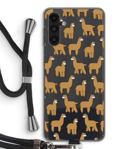 Case Company® - Hoesje met koord geschikt voor Samsung Galaxy A04s hoesje met Koord - Alpacas - Telefoonhoesje met Zwart Koord - Bescherming aan alle Kanten en Over de Schermrand