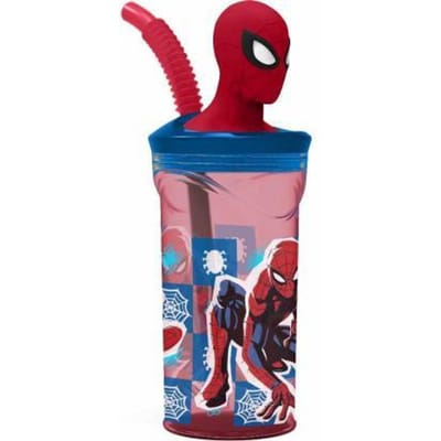 Marvel's Spider-Man Drinkbeker met rietje – 360 ml – Herbruikbaar – Met 3D-figuur – BPA-vrij – Tumbler voor kinderen vanaf 4 jaar – Transparant rood