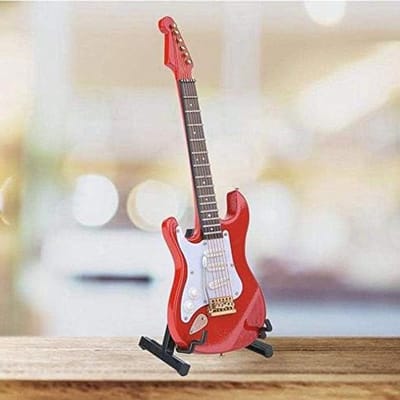 Mini Gitaarmodel - Houten Decoratie - Huis Decoreren - Handgemaakte Afwerking - 18 cm - Rood