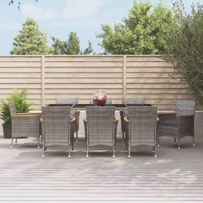 vidaXL - 9-delige - Tuinset - met - kussens - poly - rattan - grijs