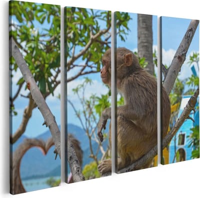 Artaza Canvas Schilderij Vierluik Aap In De Boom - 80x60 - Foto Op Canvas - Canvas Print