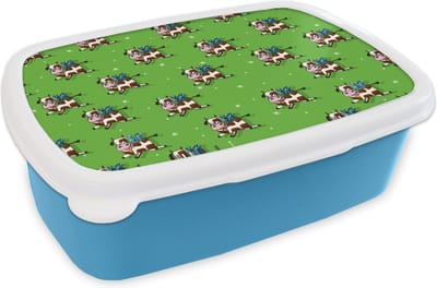 Broodtrommel Blauw - Lunchbox - Brooddoos - Koe - Vleugels - Patronen - Kind - 18x12x6 cm - Kinderen - Jongen