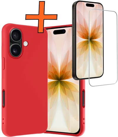 Hoes - Met Screenprotector - Geschikt voor Apple iPhone 17 - Sterk & Shockproof - Back Cover - Siliconen Case - Telefoon Hoes - Rood