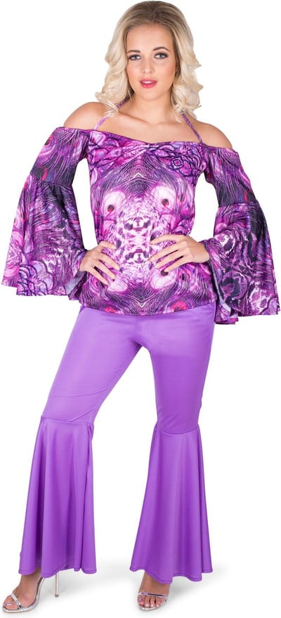 Karnival Costumes Paars Disco Kostuum Dames Carnavalskleding Dames Carnaval - Polyester - Paars - Maat S - 2-Delig Broek/Top