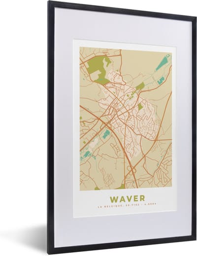 Fotolijst incl. Poster - Retro - Kaart - Waver - Stadskaart - Plattegrond - 40x60 cm - Posterlijst