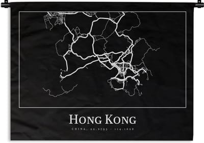Wandkleed - Wanddoek - Hong Kong - Kaart - Stadskaart - Plattegrond - 120x90 cm - Wandtapijt