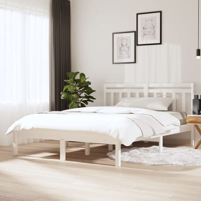 vidaXL - Bedframe - massief - hout - wit - 135x190 - cm