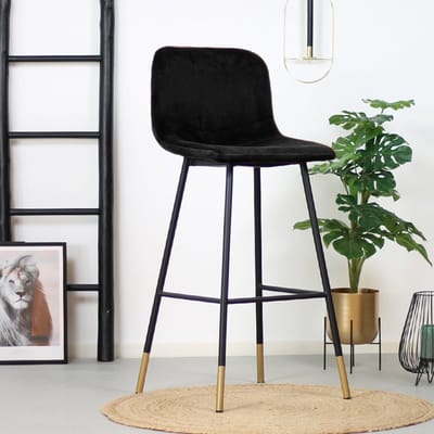 Bronx71® Velvet barkruk Mikky zwart 65-78 cm - barstoel