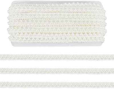 Dailygoods- Kralenlint 10 meter - Polyester Kant - Imitatieparel - 12 mm Breed - 6 mm Dik - Decoratie voor DIY Projecten