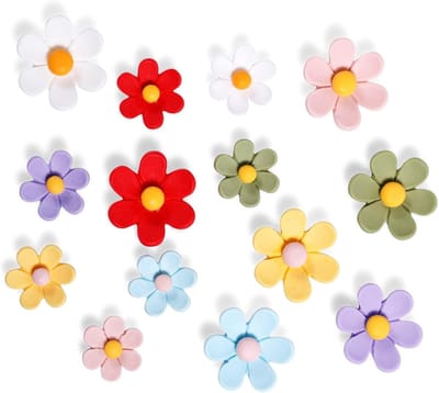 Schattige 14-delige set met 3D kleurrijke margrieten koelkastmagneten voor keuken, kantoor en whiteboard (7 grote, 7 kleine)
