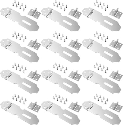 12 Stuks RVS Hangslot Beugels en Stempels, Duurzame Schakels voor Tuindeuren en Schuifdeuren, Veiligheidsoplossingen voor Buiten en Kasten