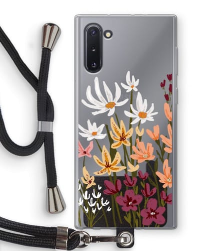 Case Company® - Hoesje met koord geschikt voor Samsung Galaxy Note 10 hoesje met Koord - Painted wildflowers - Telefoonhoesje met Zwart Koord - Bescherming aan alle Kanten en Over de Schermrand