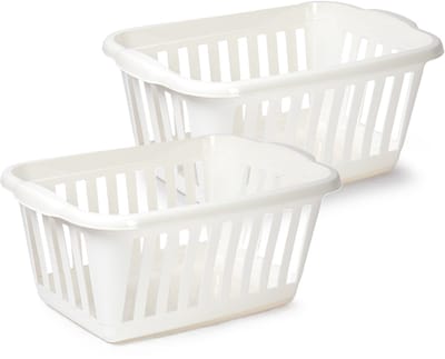 Plasticforte Wasmand - 2x - wit - kunststof - 40 liter - 60 x 40 x 26 cm - manden voor wasgoed - huishouden - opbergmand