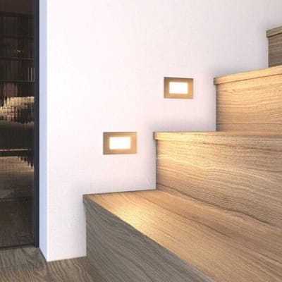 HOFTRONIC - Set van 2 Dillon Wand Inbouwspots RVS - Trapverlichting - 3 Watt 340 Lumen - 3000K Warm wit licht - IP54 waterdicht - 107x66x25mm
