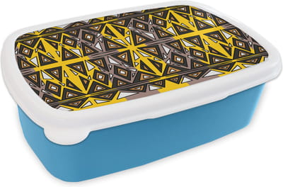 Broodtrommel Blauw - Lunchbox - Brooddoos - Afrika - Geometrie - Patronen - 18x12x6 cm - Kinderen - Jongen